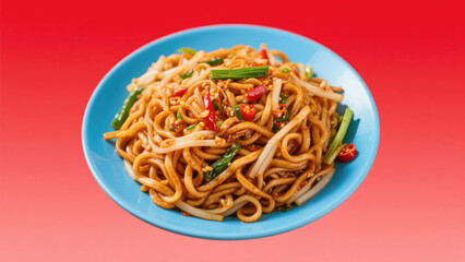 Yakisoba noodles. Japanese street food yakisoba. Chinese chow mien noodles. Asian food dry noodle. 