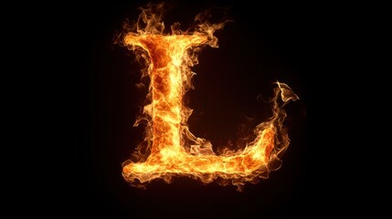 Fiery letter L, black background, alphabet fire, design element