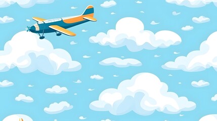 Vector Seamless Pattern with Plane Flying in Flat Style for Design Projects