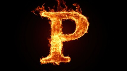 Fiery letter P, dark background, alphabet fire, graphic design