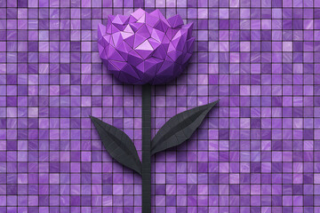 Purple Tulip Mosaic Art - Geometric Floral Wall Tile Design