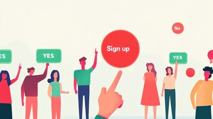 People choosing signup, online registration, decision, background neutral