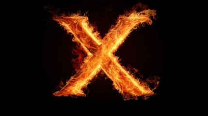 Fiery letter X against black background; abstract design