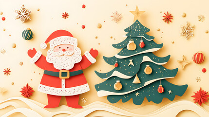 christmas, santa, winter, claus, holiday, tree, gift, snow, santa claus, xmas, illustration, cartoon, hat, vector, snowman, celebration, decoration, happy, new, greeting, present, merry, season, new y