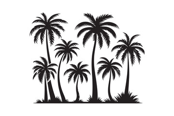 Set of palm tree silhouette clipart icon illustration, isolated on white background	
