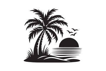 Set of palm tree silhouette clipart icon illustration, isolated on white background	