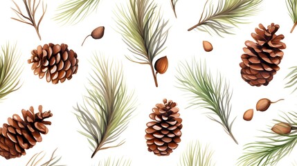 Seamless Pattern with Pine Cones, Seeds, and Branches: Nature-Inspired Design Element