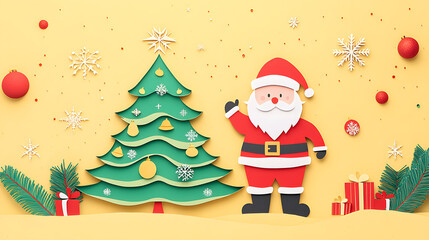 christmas, santa, winter, claus, holiday, tree, gift, snow, santa claus, xmas, illustration, cartoon, hat, vector, snowman, celebration, decoration, happy, new, greeting, present, merry, season, new y