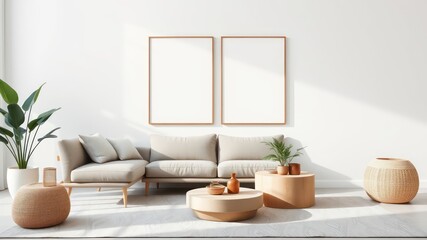Serene Minimalist Living Room Interior Design with Neutral Tones and Natural Textures
