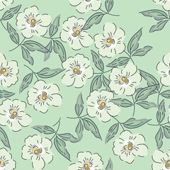 Christmas seamless pattern with berry and pine branch, winter design, hand drawn elements