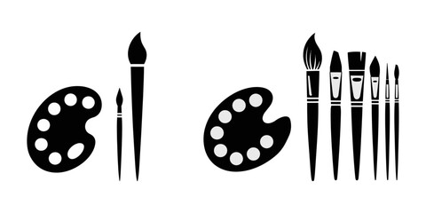 brushes and palette, Brush, draw, paintbrush icon, Painter's palette with a paintbrush silhouette simple flat vector, Palette with brushes silhouette, Painter's palette with a paintbrush silhouette.