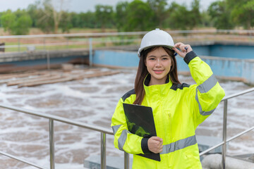 Environmental engineers work at wastewater treatment plants,Water supply engineering working at...