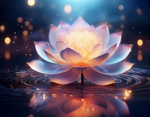 delicate lotus floating on tranquil water creates mesmerizing ripples generative ai