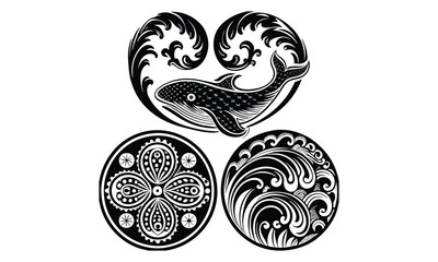 Sea Serpent Dragon Crest with Waves