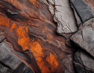 background of rock surface with natural gray and orange patterns and textures created by rust on granite