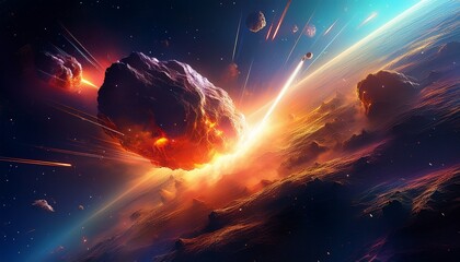meteorites break through the clouds at high speed and crash into the ground meteorite hit the other planet