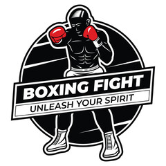 Black and White Boxing Fighter Mascot Logo