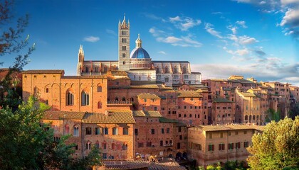 Fototapeta premium a view of the old city and the towering cathedral in one of the most beautiful cities of tuscany siena italy europe