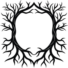 branches tree roots frame woodcut vintage