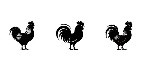 rooster isolated on white, Vector silhouette set of detailed quality chickens - hens, poultry, roosters, cock and baby chicks in farm, set of chicken silhouettes cartoon vector, Rooster silhouette.