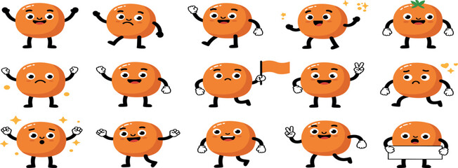 Funny cartoon illustrations with smiling character and mascots, abstract stickers and line icons