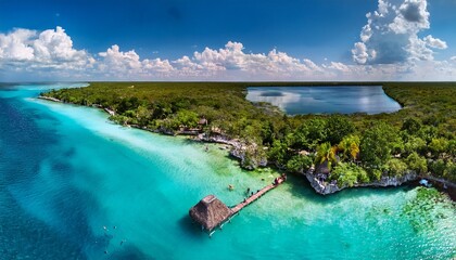 drone view of the hidden treasure kaan luum lagoon in tulum quintana roo mexico