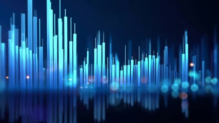 Abstract representation of city skyline with data visualization elements.  dark background.  A blurred effect creates a sense of depth and movement - Powered by Adobe