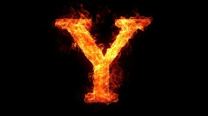 Fiery letter Y against black background, alphabet fire