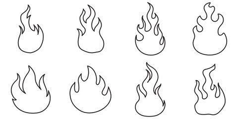 Set of black fire silhouettes flames vector design. Collection of fire symbol vector elements. Fire flames silhouettes icons collection. Fire flames icon silhouettes vector elements .
