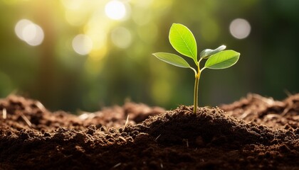 Fototapeta premium a young sapling emerging from rich soil serves as a powerful symbol of growth and renewal in the context of reforestation for climate action