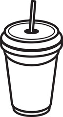 reusable cup line art, black outline, vector and illustration, coloring book page line art drawing