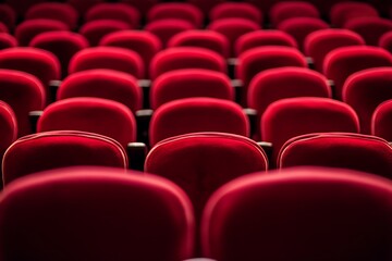Obraz premium Rows of Theater Seats, Red Velvet Seating, Auditorium Chairs, Empty Rows