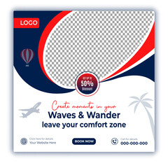 Travel and tour social media posts and web banner square design template