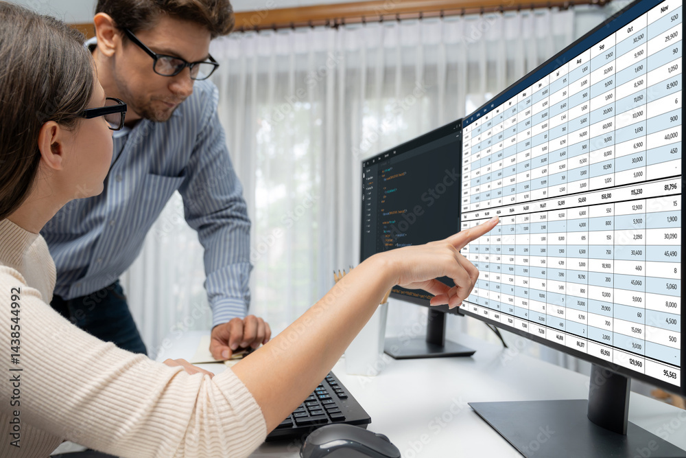 Wall mural accounting software on computer screen showing financial statement spreadsheets and account balance 