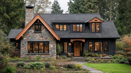 Obraz premium A cozy cottage-style home with a rustic charm, nestled in the countryside