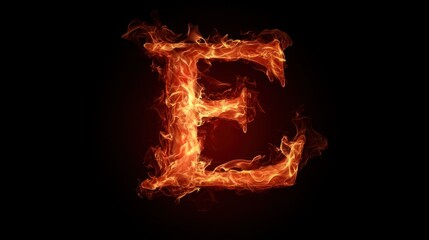 Fiery letter E, dark background, abstract design, graphic art (1)