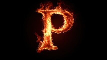 Fiery letter P, burning alphabet, dark background, design element