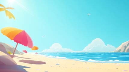 Relaxing day at the beach colorful umbrellas coastal landscape vibrant seaside warm sunshine tranquil view