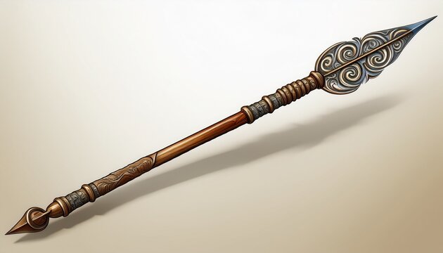 aly crafted spear with a spiraled handle combining traditional design with modern artistry for display or use illustration on white background
