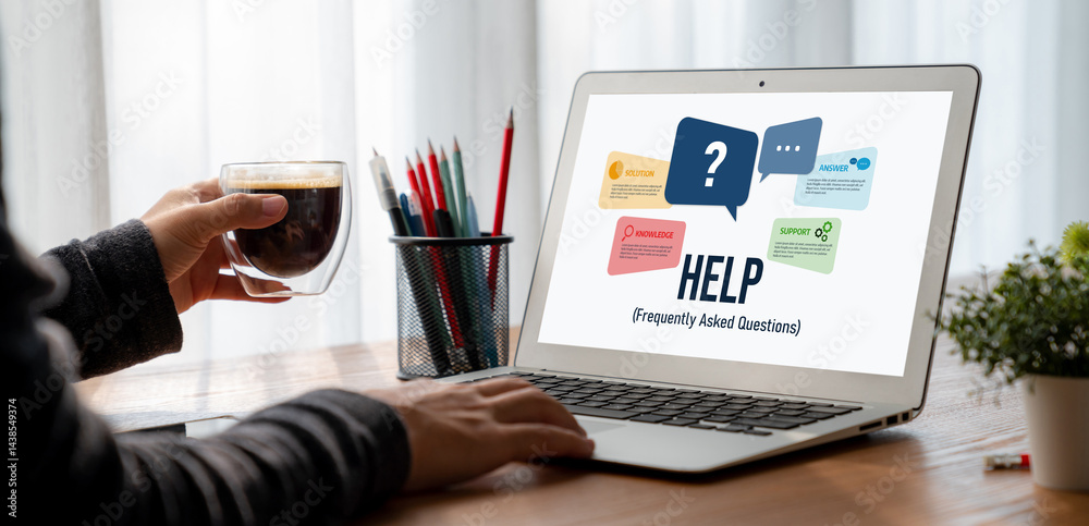 Poster help screen on the website provide answer to faq frequently asked question snugly with knowledge inf