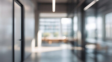 Blurred office interior with doorway perspective modern workspace professional environment calm atmosphere