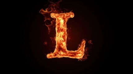 Fiery letter L, burning, dark background, alphabet, design