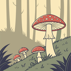 vector illustration of mushrooms in the forest