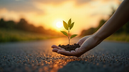 New life, hand and sprout