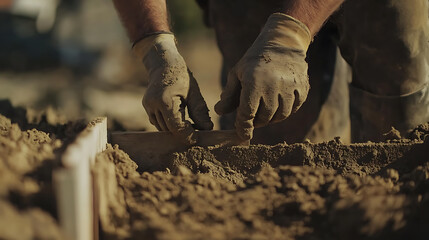 Obraz premium Construction Worker Leveling Concrete