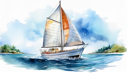 Fototapeta premium sailboat watercolor illustration isolated on transparent sea for art work