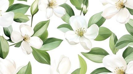 Elegant Seamless Pattern with White Flowers and Green Leaves for Designs