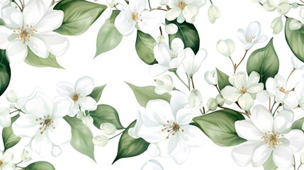 Elegant seamless pattern with white flowers, beads, and gradient background for design projects