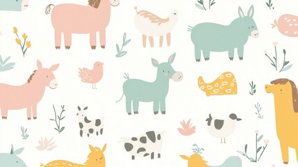 Colorful farm animal illustrations whimsical art digital design playful environment kid-friendly concept