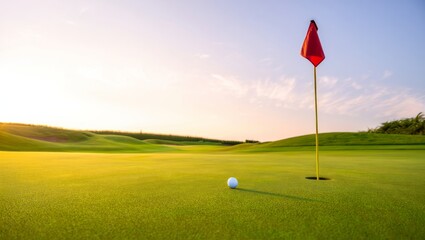 Obraz premium Serene Golf Course Landscape at Golden Hour, AI Generated